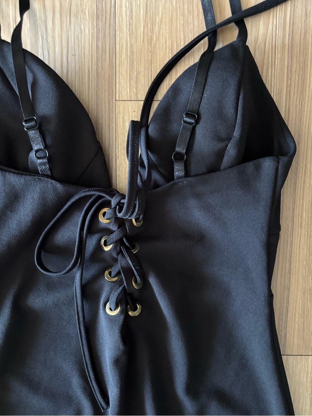 Nasty Gal Dress Black Mini Plunge V-Neck Strap Lace Up Women 6 Italy Club Party - Picture 7 of 8
